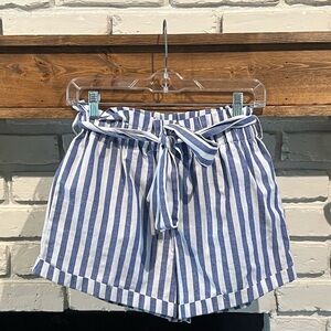 Blue and White Striped Women's Shorts